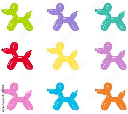 Palloncino in lattice modellato a forma di cagnolino - festa - pagliaccio - nove colori - grafica vettoriale - per biglietti di auguri, baby shower, inviti, decorazione, scrapbooking, sublimazione 