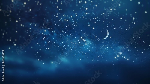 A hazy outoffocus image of a starry night sky the perfect backdrop for a peaceful bedtime lullaby as the moon and stars quietly le in the background. .