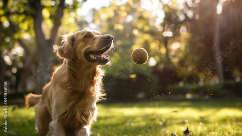 Detailed image of a dog joyfully playingfetch