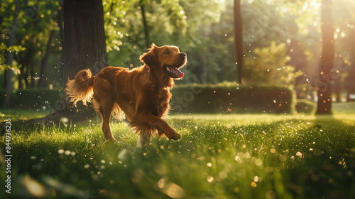Detailed image of a dog joyfully playingfetch