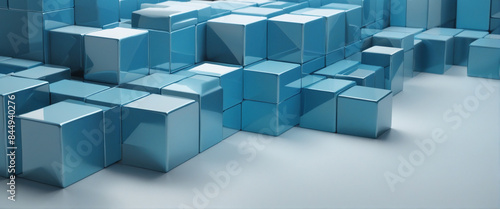 Abstract geometric cubes in blue, isolated on transparent background - 3D render