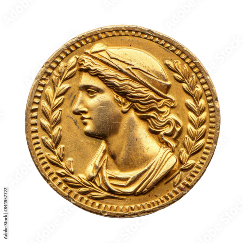 Ancient Greek gold coin, Alexander the Great, 3rd century BC, in white background