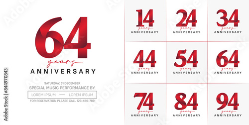 anniversary logotype set vector, red and black color for special day celebration