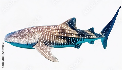 whale shark - Rhincodon typus - is a slow moving, filter feeding carpet shark and the largest known extant fish that inhabit the open waters of all tropical oceans. isolated on white or blue