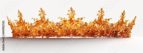 Majestic headpiece, crown isolated against a white background, emphasizing its detailed craftsmanship and noble significance, ideal for focusing on the grandeur and tradition of royalty.