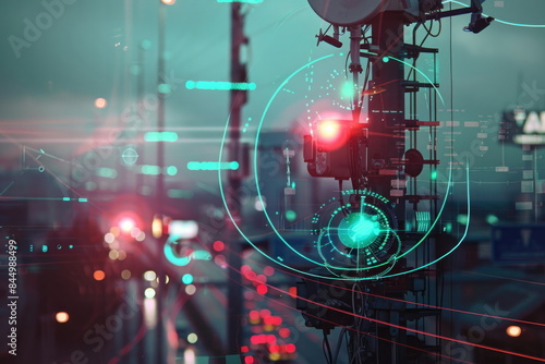 Signal antenna with line data hologram, broadcast pole and telephone transceiver