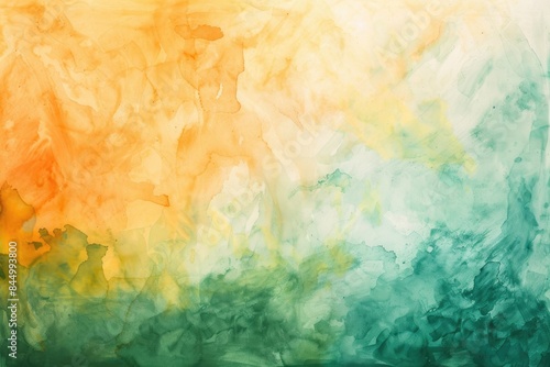 Abstract watercolor painting with a gradient from orange to green. AIG51A.