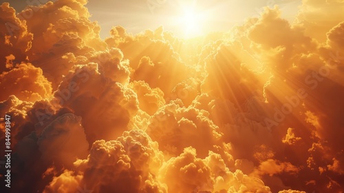 God's Radiant Hope: White and Golden Clouds with Sunbeams Breaking Through in a Celestial Display of Spiritual Illumination