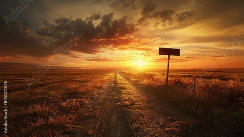 Sunset and road sign on a rural route