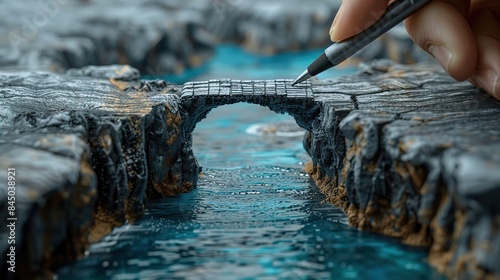 A pen's stroke, bridging steep cliffs apart, Embodies bridging gaps through art's spark.