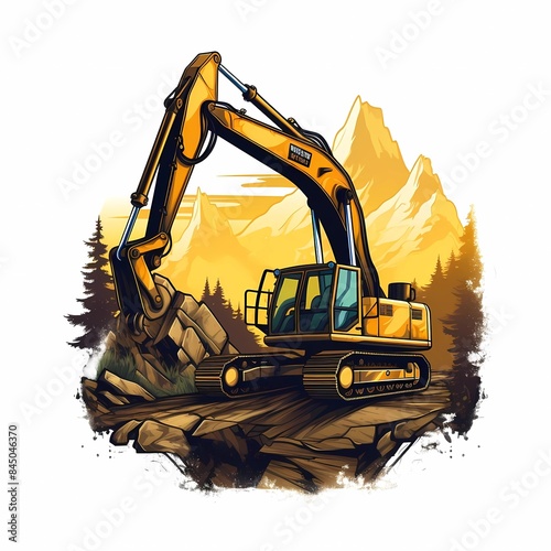 excavator heavy equipment logo illustration design