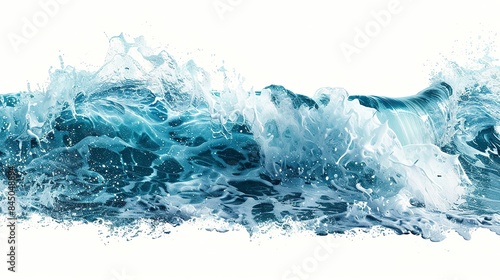Dynamic teal water wave isolated on white background, capturing the essence of fluid motion and high detail in a vibrant splash. 