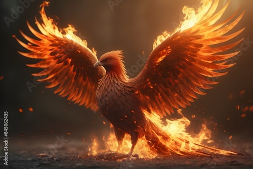 Phoenix bird risen from the ashes, fire bird. Burning bird, Rising Flame, Immortality, Hope Renewed, From the Ashes