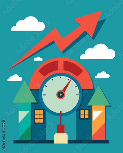 As the pressure gauge reached critical levels households struggled to keep up with rising prices.. Vector illustration