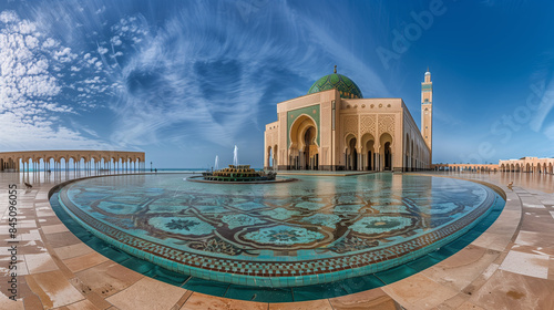 Hassan II Mosque in Casablanca, with the Dome and beautiful ornaments decorating the magnificent building, AI generated Images