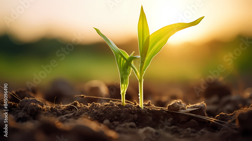 Seedlings sprout from fertile soil