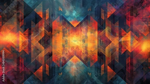 Abstract Geometric Prism Patterns Background with Colorful Tribal Art