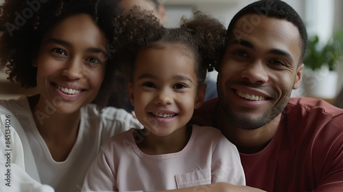 Happy Biracial Girl Smiling with Young Multiracial Parents