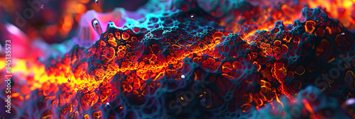 3d render of fractal glowing mycelium network with flames, generative AI