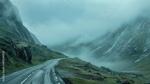 Mist on Trollstigen and panorama of renowned roadway