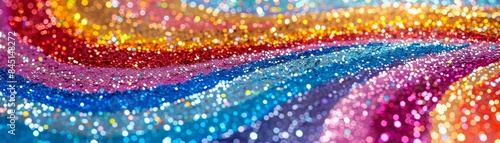 Abstract colorful glitter background with sparkling textures in blue, pink, and yellow tones, creating a vibrant and festive vibe.