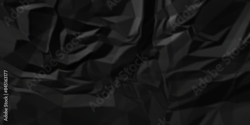 Black crumpled paper background texture pattern overlay. crinkled wrapper rumple wrinkled high resolution arts craft and Seamless black crumpled paper. 