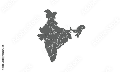 map of India isolated on white background. for website layouts, background, education, precise, customizable, Travel worldwide, map silhouette backdrop, earth geography, political, physical.