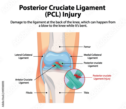 Illustration of PCL injury in the knee