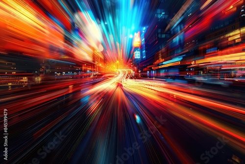 Blurred bokeh effect in a cityscape at night with neon lights, urban entertainment and nightlife.