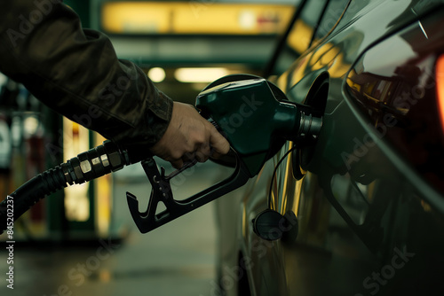 A man refueling a car at a gas station
