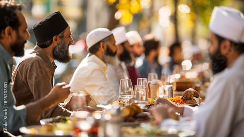 a of an outdoor interfaith event, with various religious communities coming together for a shared meal and open conversation, Interreligious, Promoting dialogue, coo