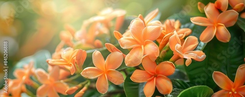 A cluster of vibrant orange jasmine flowers in full bloom