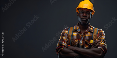 Confident male architect in warning vest with safety helmet background, Happy Labor Day - Ai Generated