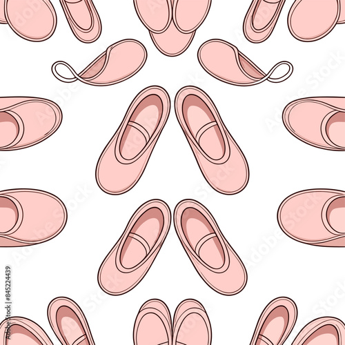 Seamless tile pattern of ballet slippers on a dance pink background