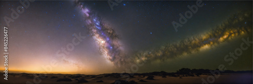 panorama milky way galaxy. Long exposure photograph. With grain 10Eps