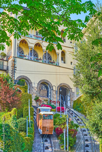 Vintage funicular of Bergamo Alta, Italy