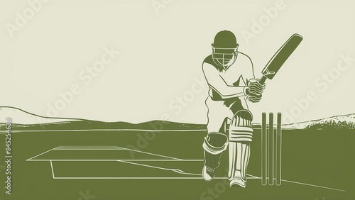 Illustration of batsman player playing cricket match sport. Batsman Playing in Action. Generative Ai
