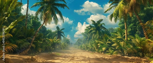 A Rural Trunk Road, Lined With Palm Trees Under A Vast Blue Sky, Stretches Invitingly Into The Distance