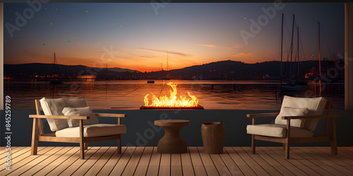 Stylish Outdoor Lounge Area with Sunken Fire Pit and Cushioned Seating