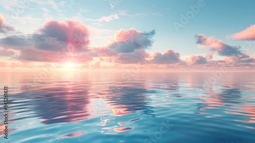 Beautiful seascape with vibrant sky reflection on the calm azure sea surface