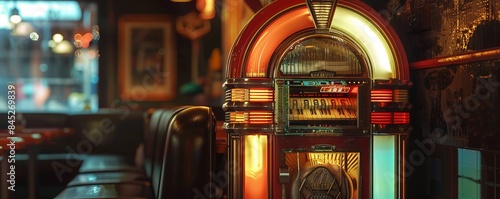 Old-fashioned jukebox playing a classic tune, 4K hyperrealistic photo