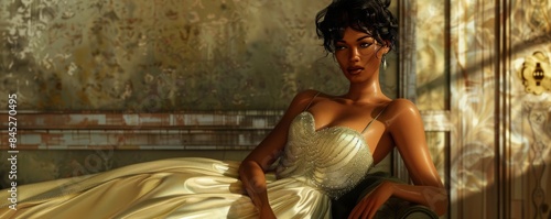 Classic Hollywood starlet in a glamorous gown, 4K hyperrealistic photo