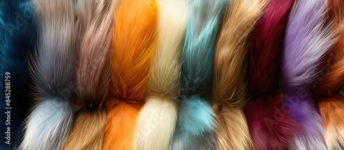A festive bunch of fur with various colors including golden and silver accents creating a vibrant backdrop for the Christmas and New Year holidays copy space image