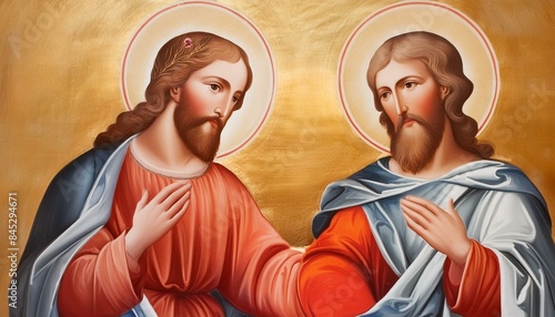 Jesus mit Jünger - Kirchenbild als Gemälde - gold