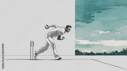 Illustration of Bowler playing cricket match. Bowler Playing in Action. Generative Ai
