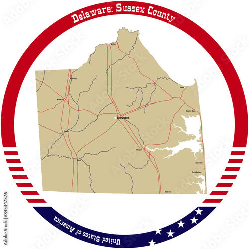 Map of Sussex County in Delaware, USA arranged in a circle.