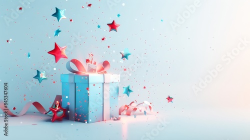 Open gift box with colored paper isolated