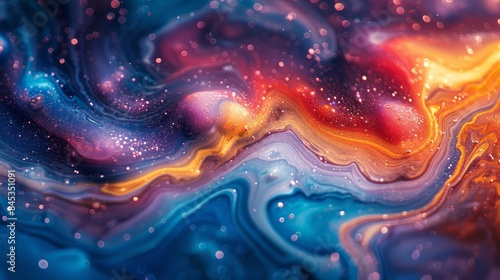 Vibrant streaks of colors simulate a cosmic nebula with glowing waves on an abstract background