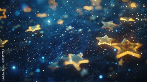 Glimmering animated stars in a whimsical flat 2d style twinkling and glinting with glitter against a dark night sky backdrop