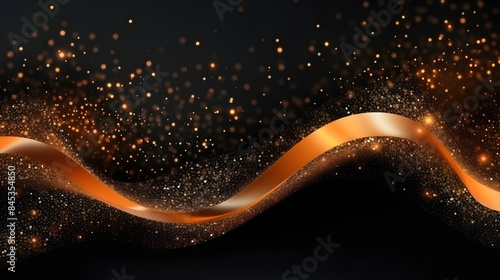 A dynamic orange wave glows against a dark background, accompanied by sparkling particles. The vibrant colors and fluid motion create a striking and energetic visual effect